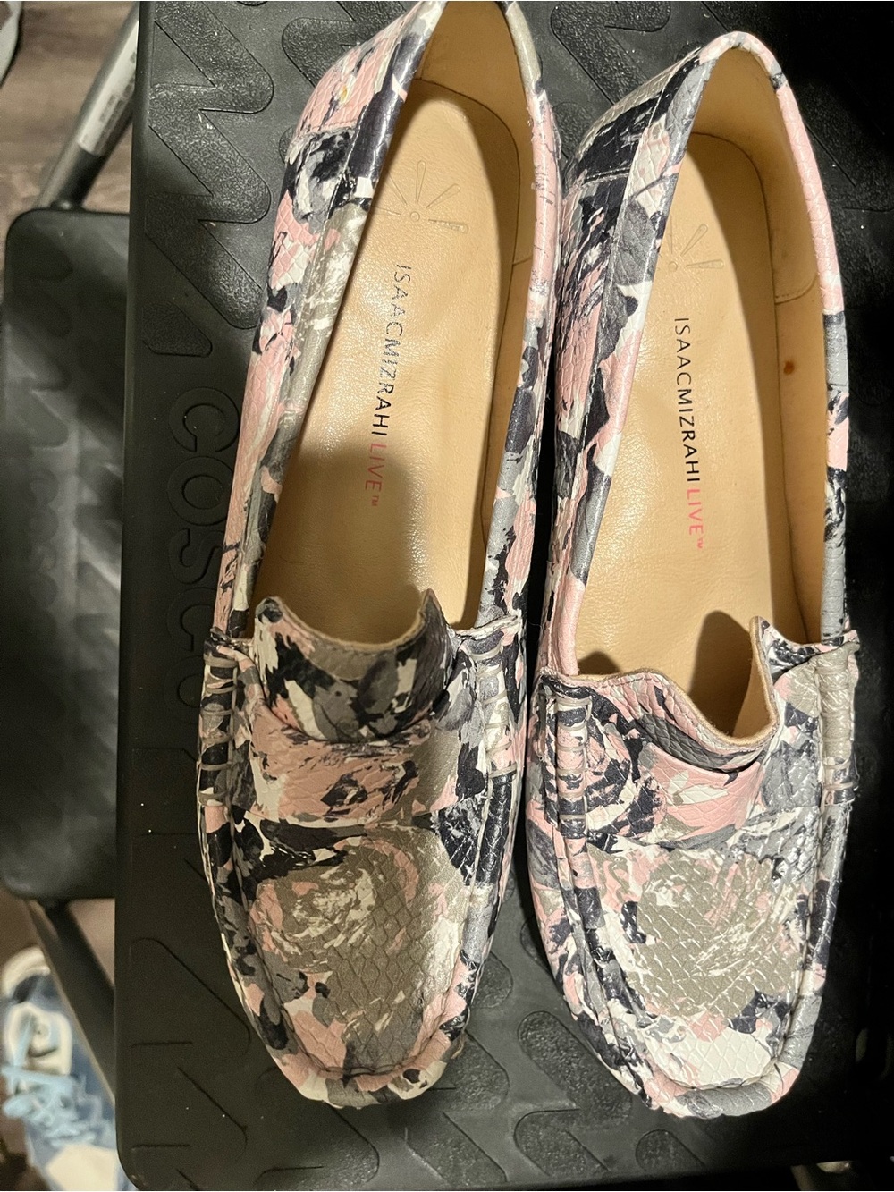 Isaac Mizrahi Pink, Black & Gray Floral Slip-On Loafers